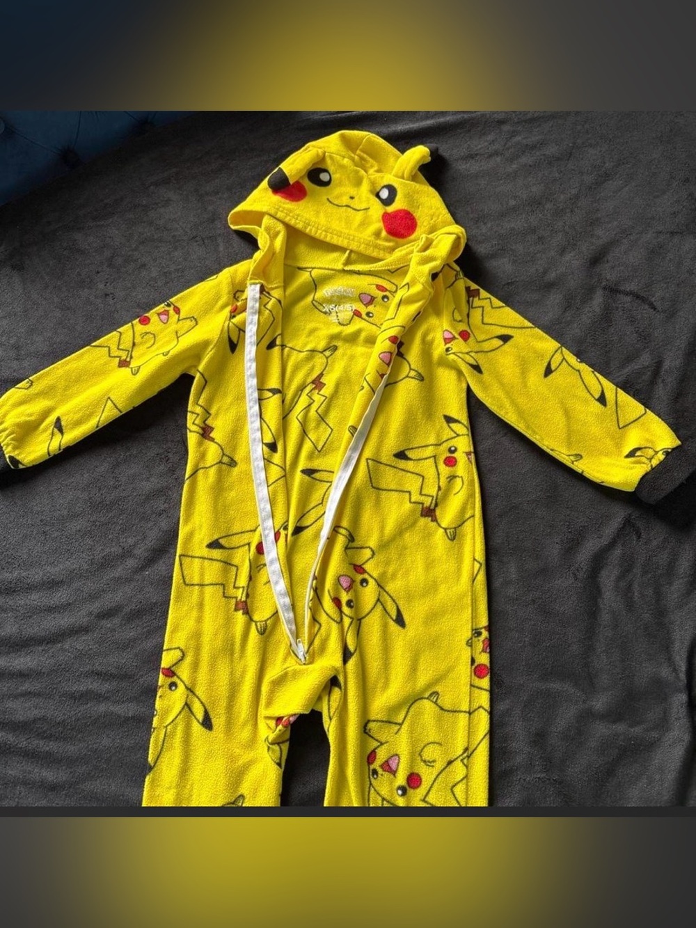 Pokemon Yellow Pikachu Hooded Kids Footed Jumpsuit - Picture 3 of 3